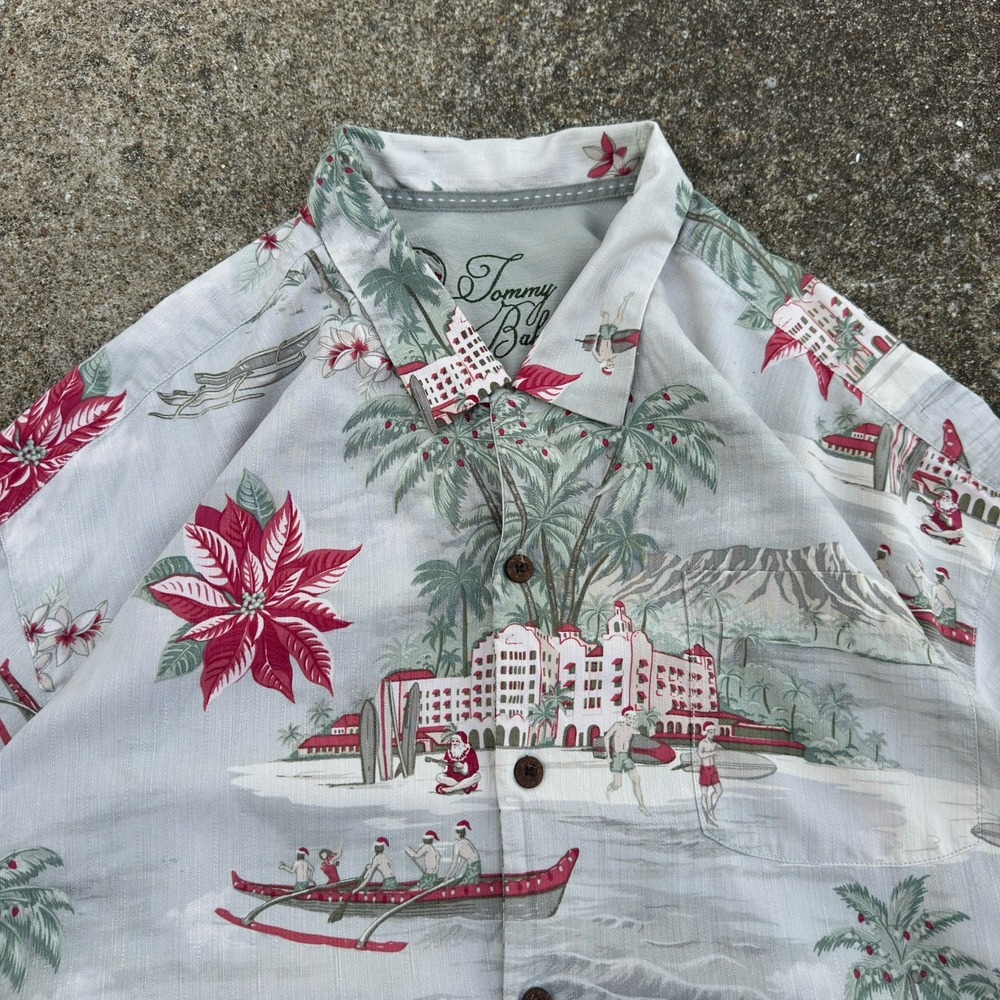 Vintage Y2K Tommy Bahama Seasons Greetings Christmas Hawaiian Shirt Multi 2XL d9